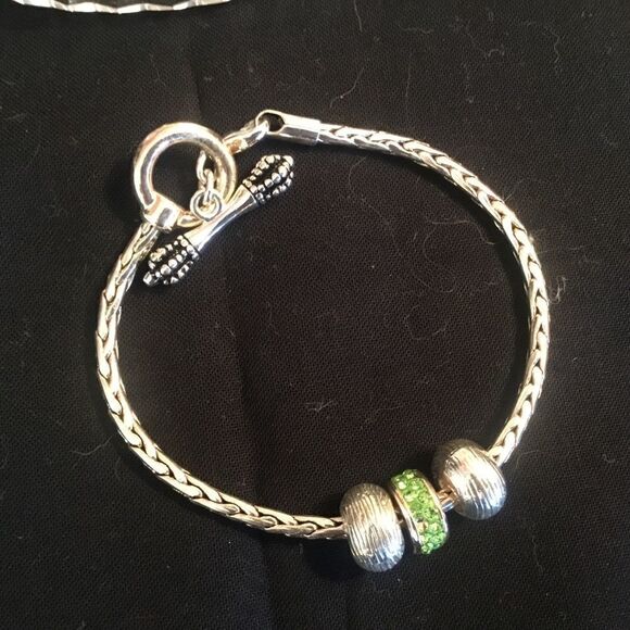 Silvertone 3 Bead Bracelet - Picture 1 of 4